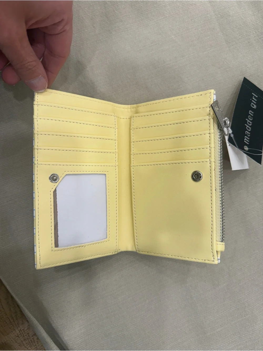 Hard to find! Madden Girl Yellow & White Striped Wallet with Blue Fish Print